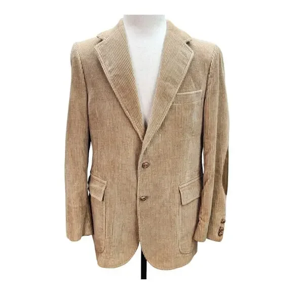 Vintage Collage Hall Blazer Mens 39R Brown Corduroy Sport Jacket Elbow Patches - Picture 2 of 16
